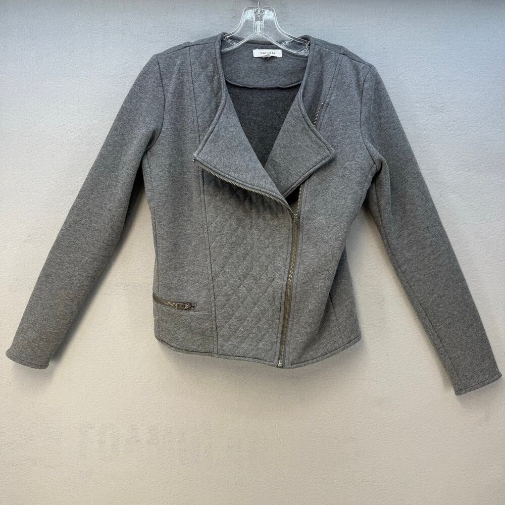 Athleta Belvedere Moto Jacket Women's S Heather Grey Diamond Quilted Zip Wrists